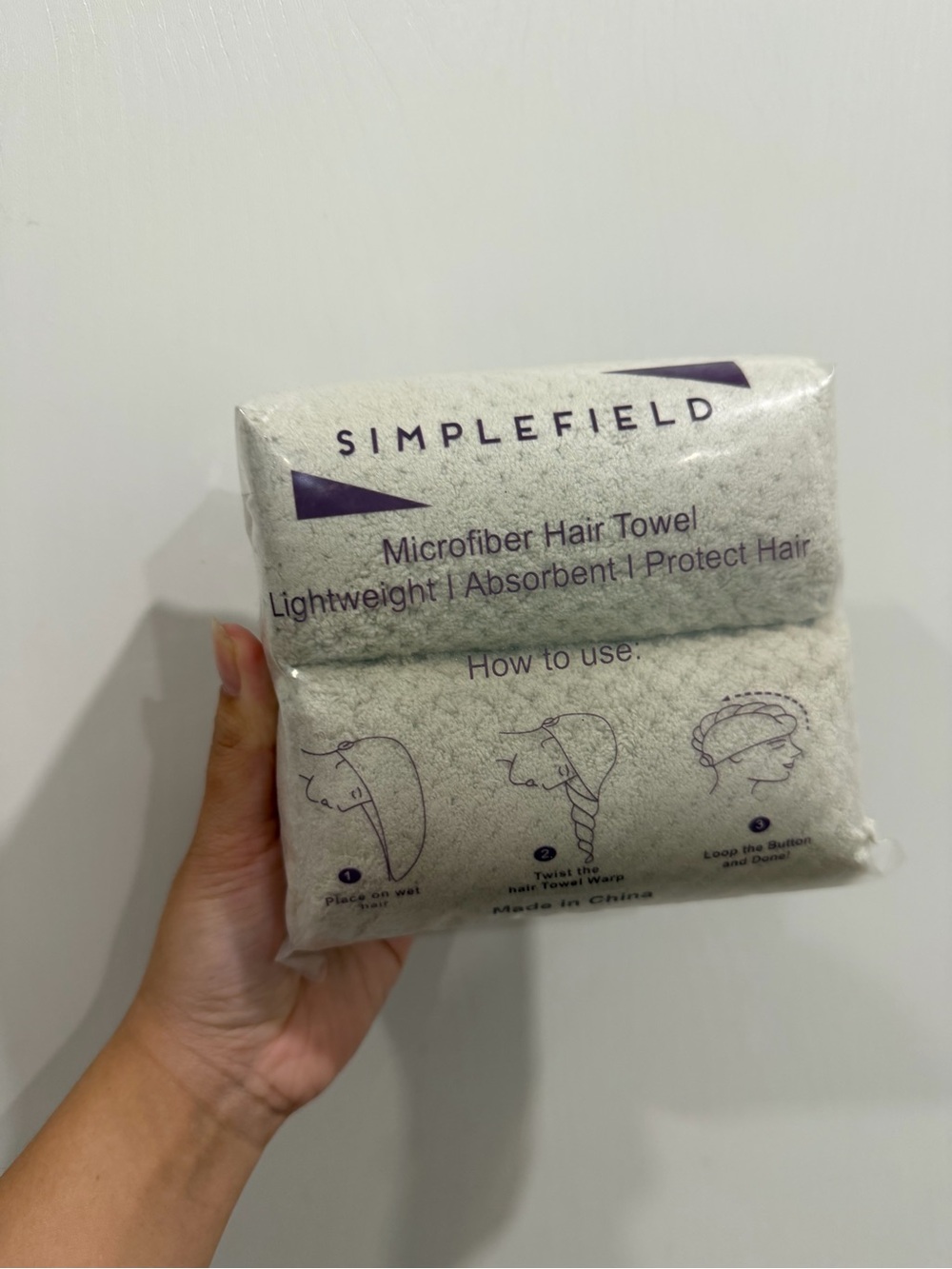 SIMPLEFIELD Microfiber Hair Towel - Light Gray